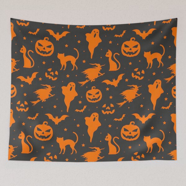 Item preview, Seamless Halloween Pattern with Witches, Black Cats, and Pumpkins designed and sold by interdesigner.