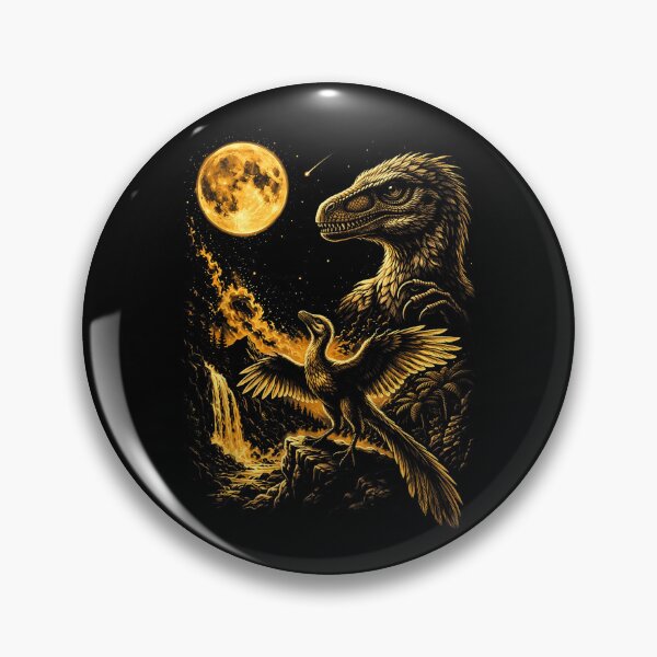 Item preview, Golden Feathered Dinosaurs Beneath a Full Moon designed and sold by TadeoNivar.