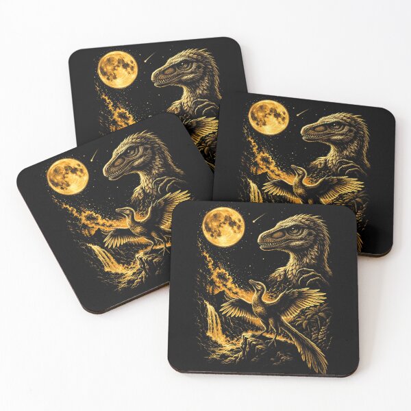 Item preview, Golden Feathered Dinosaurs Beneath a Full Moon designed and sold by TadeoNivar.