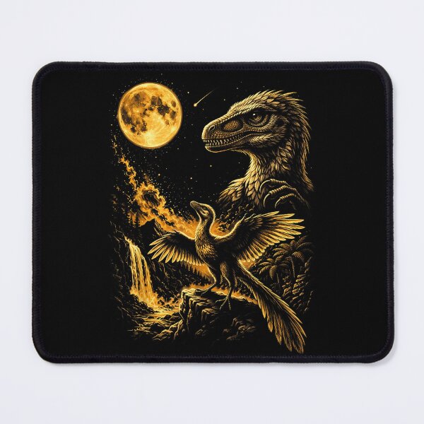 Item preview, Golden Feathered Dinosaurs Beneath a Full Moon designed and sold by TadeoNivar.
