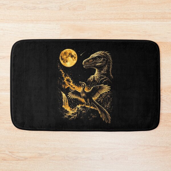Item preview, Golden Feathered Dinosaurs Beneath a Full Moon designed and sold by TadeoNivar.