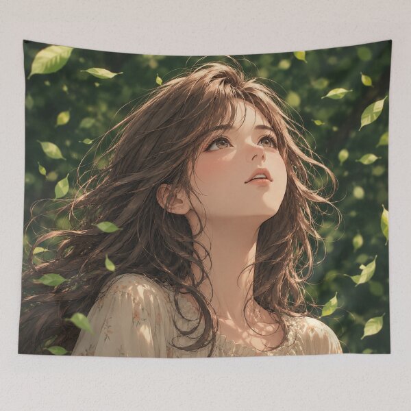 Item preview, Autumn Breeze – Beautiful Anime Girl with Flowing Brown Hair designed and sold by JOHN44ART.