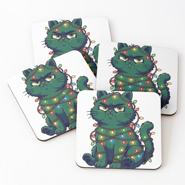 Item preview, Grouchy Cat Tangled in Christmas Lights - Cute Funny Holiday Tee designed and sold by KERK Art and Design.