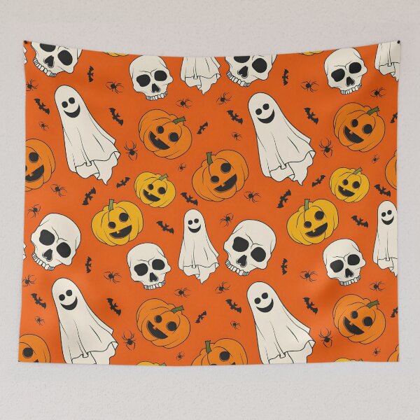Item preview, Spooky Vintage Halloween Seamless Pattern with Pumpkins, Ghosts, and Skulls designed and sold by interdesigner.