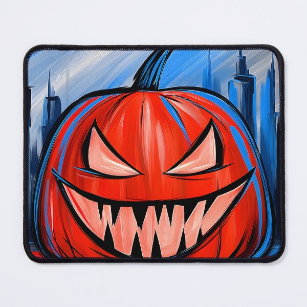 Item preview, Menacing Halloween Pumpkin with Sharp Features Looming Over a Vibrant City Skyline designed and sold by OlfactoART Studio.