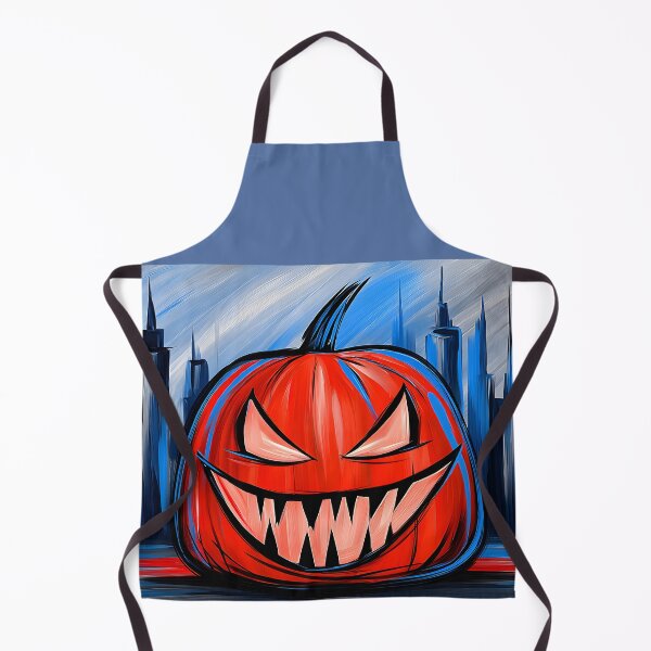 Item preview, Menacing Halloween Pumpkin with Sharp Features Looming Over a Vibrant City Skyline designed and sold by OlfactoART Studio.