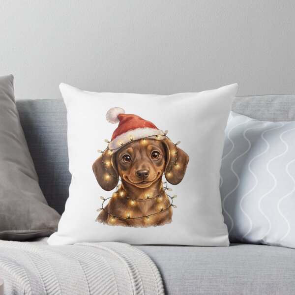 Item preview, Christmas Dachshund Santa Hat Fairy Lights Cute Dog designed and sold by cybercanvasmuse.