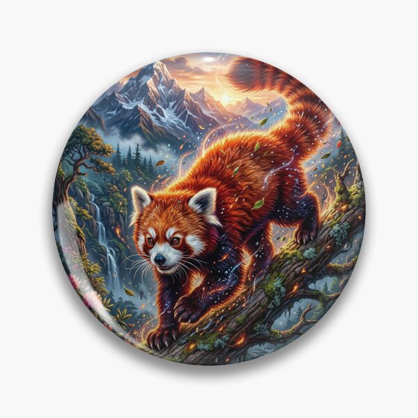 Item preview, Fiery Red Panda Climbing a Mossy Mountain Tree designed and sold by Lucid Dream Pixel.