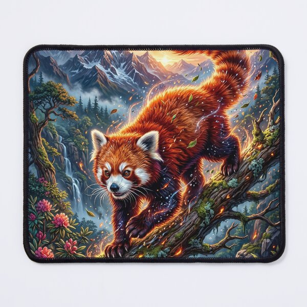 Item preview, Fiery Red Panda Climbing a Mossy Mountain Tree designed and sold by Lucid Dream Pixel.