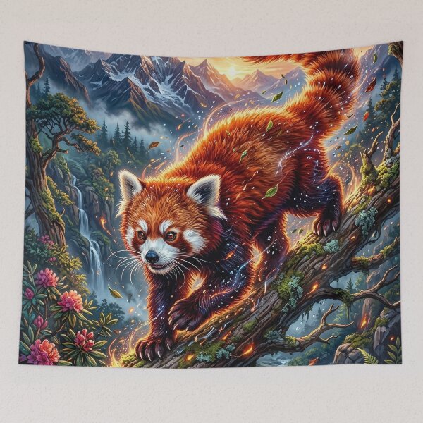 Item preview, Fiery Red Panda Climbing a Mossy Mountain Tree designed and sold by Lucid Dream Pixel.
