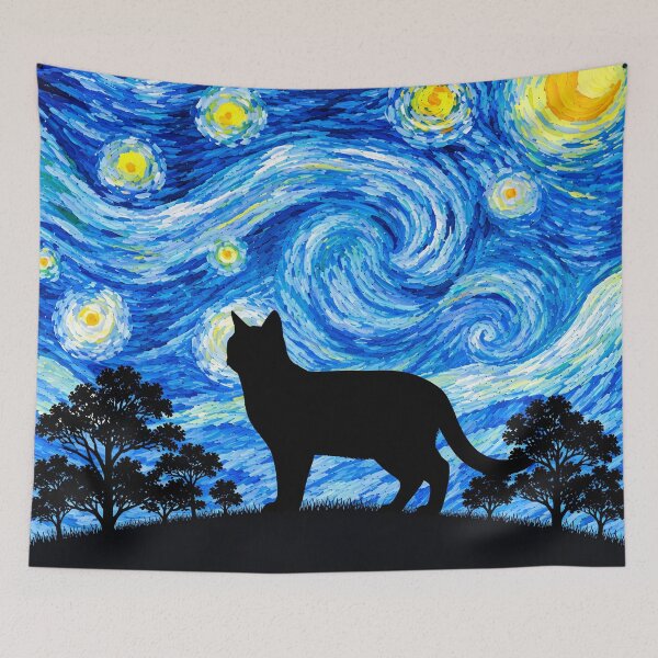 Item preview, Funny Snowshoe Cat Starry Night Painting Moon Star Mom Dad Kids designed and sold by FurryHavenPH.