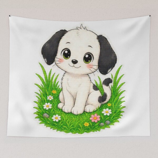 Item preview, Cute Kawaii Puppy in a Flower Garden designed and sold by ExploreAura Studio.