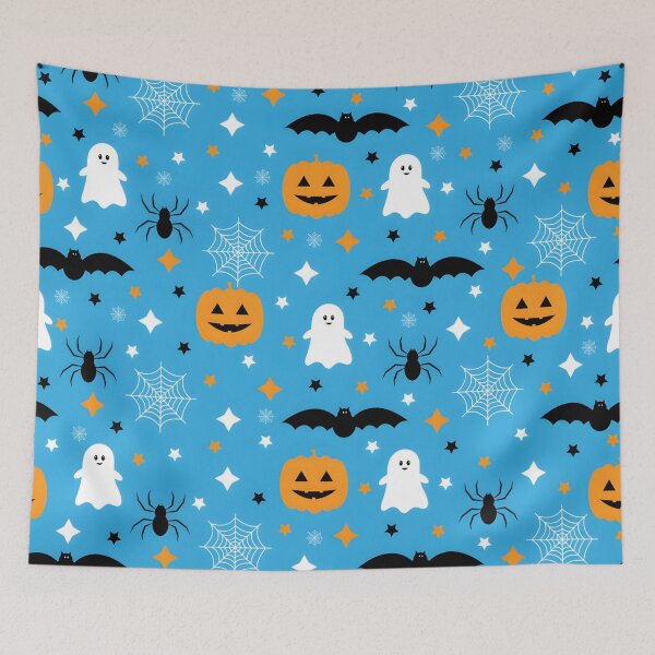 Item preview, Cute Spooky Halloween Seamless Pattern on Blue Background    designed and sold by interdesigner.