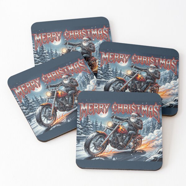 Item preview, Heavy Metal Biker Santa Riding Chopper Flames Merry Christmas designed and sold by KiwiRider.