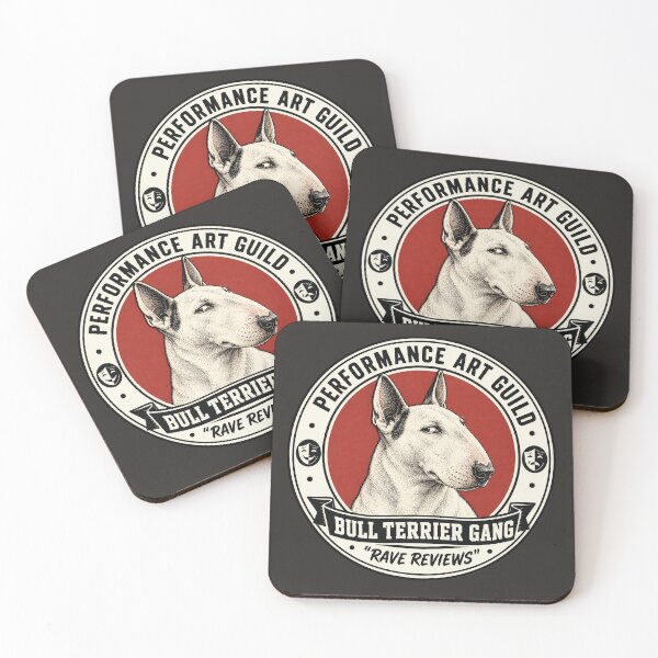 Item preview, Performance Art Guild - Bull Terrier Gang - "Rave Reviews"/Funny Bull Terrier Dog Badge Logo  designed and sold by Halejo68.