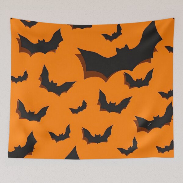 Item preview, Seamless Halloween Pattern with Flying Black Bats on Orange Background    designed and sold by interdesigner.