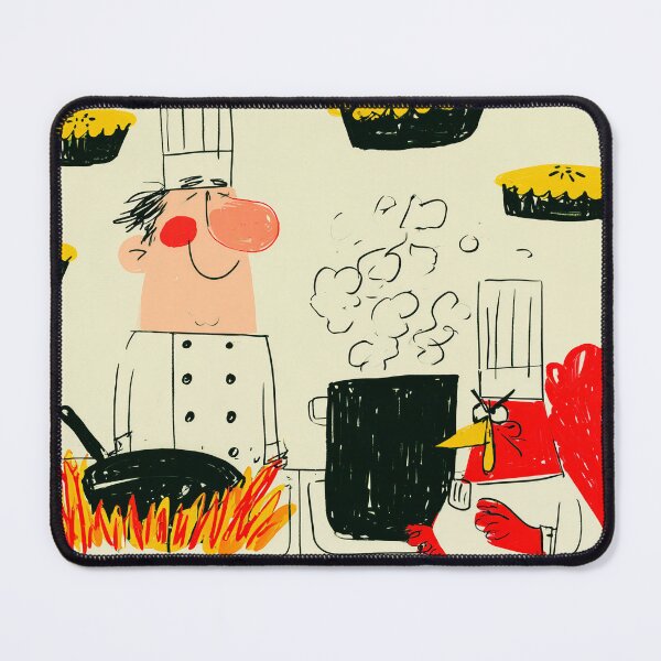 Item preview, Kitchen Chaos Thanksgiving Chef Cooking with a Mad Turkey, Festive Pies and Colorful Autumn Pumpkins designed and sold by OlfactoART Studio.