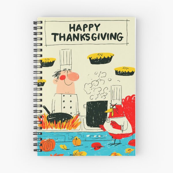 Item preview, Kitchen Chaos Thanksgiving Chef Cooking with a Mad Turkey, Festive Pies and Colorful Autumn Pumpkins designed and sold by OlfactoART Studio.