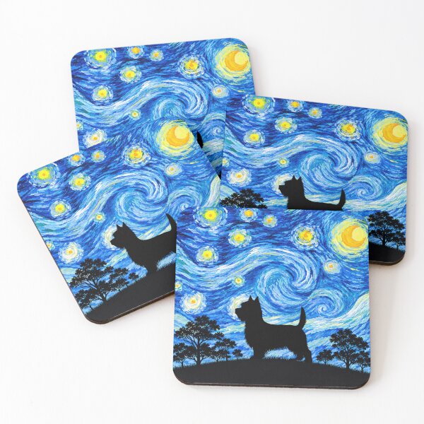 Item preview, Funny Silky Terrier Dog Starry Night Painting Moon Star Mom Dad Kids designed and sold by FurryHavenPH.