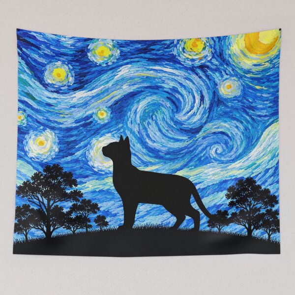 Item preview, Funny Siamese Cat Starry Night Painting Moon Star Mom Dad Kids designed and sold by FurryHavenPH.