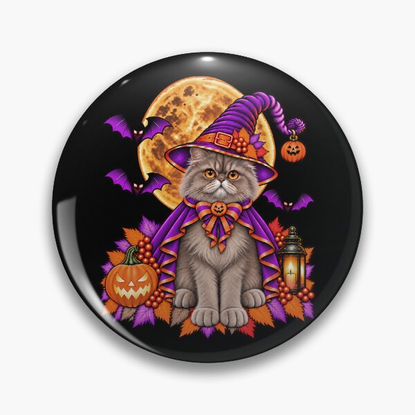 Item preview, Grey Persian Cat Halloween Witch Costume & Spooky Pumpkin designed and sold by PixelsPaws.