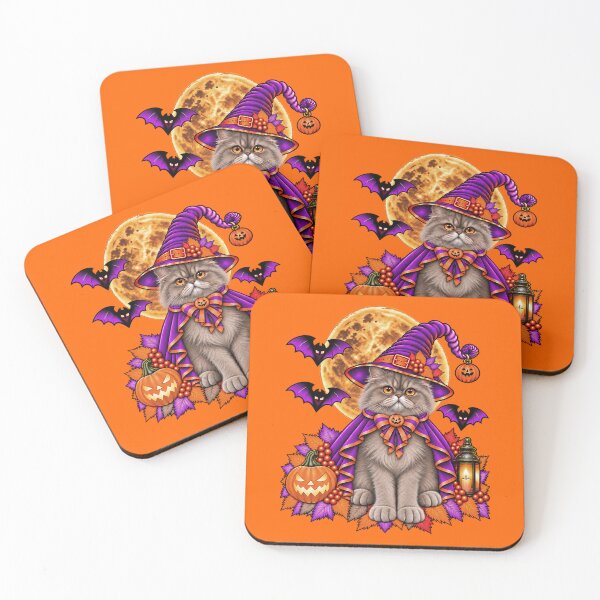 Item preview, Grey Persian Cat Halloween Witch Costume & Spooky Pumpkin designed and sold by PixelsPaws.