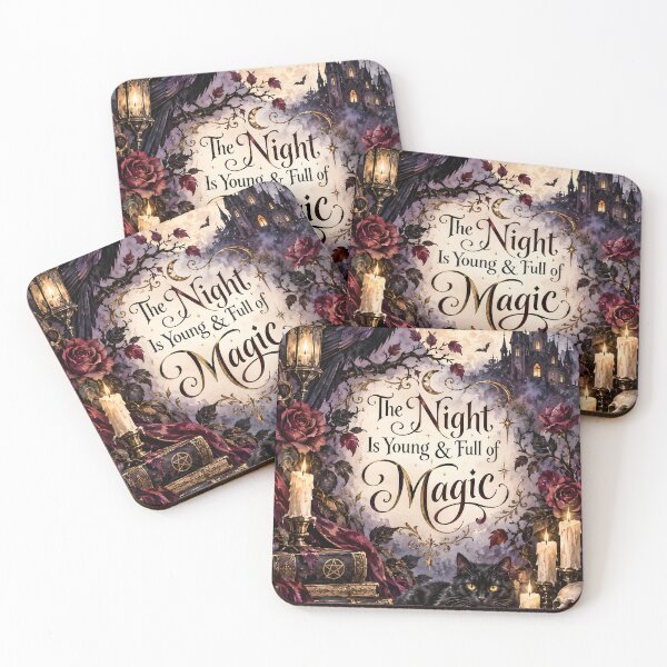 Item preview, The Night Is Young & Full of Magic – Gothic Halloween Raven and Black Cat designed and sold by blankTeeShirt.