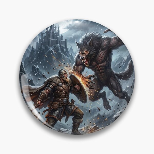 Item preview, Viking Warrior Battling a Werewolf in a Snowstorm designed and sold by Lucid Dream Pixel.