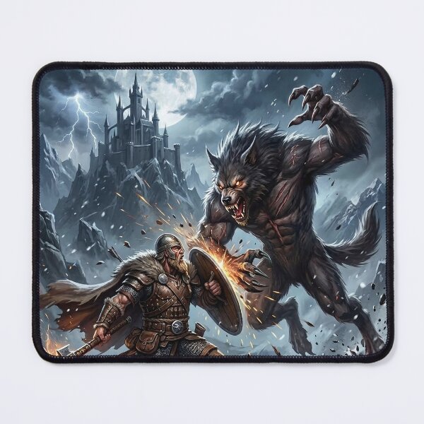 Item preview, Viking Warrior Battling a Werewolf in a Snowstorm designed and sold by Lucid Dream Pixel.