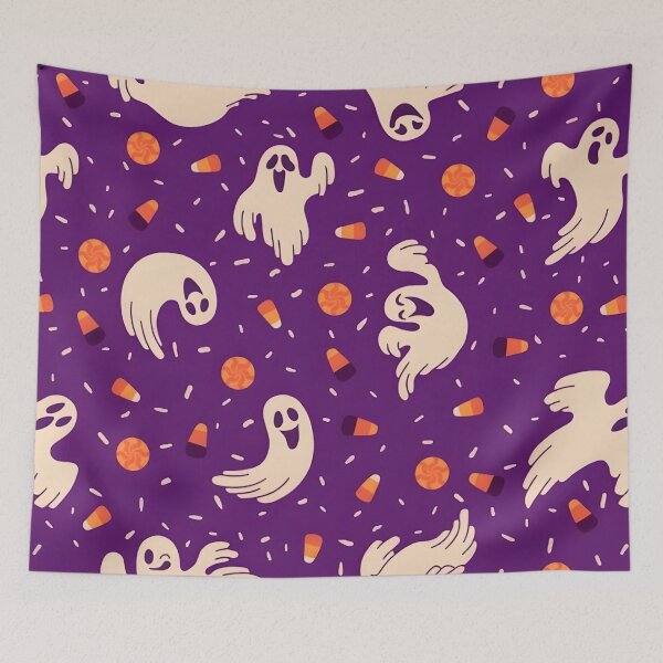 Item preview, Spooky Cute Halloween Ghosts and Candy Corn Seamless Pattern designed and sold by interdesigner.