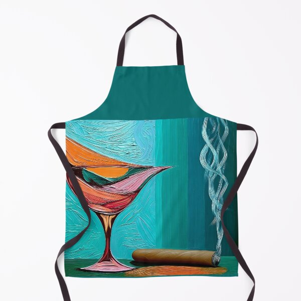 Item preview, Martini and Smoking Cigar with Orange and Pink Cocktail Hues Against a Textured Blue Background designed and sold by OlfactoART Studio.