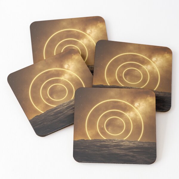 Item preview, Glowing Golden Rings Over Alien Planet Landscape designed and sold by monkeybusiness.pt.