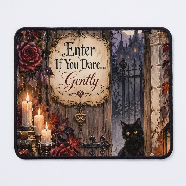 Item preview, Enter If You Dare Gently – Gothic Black Cat Halloween Castle designed and sold by blankTeeShirt.