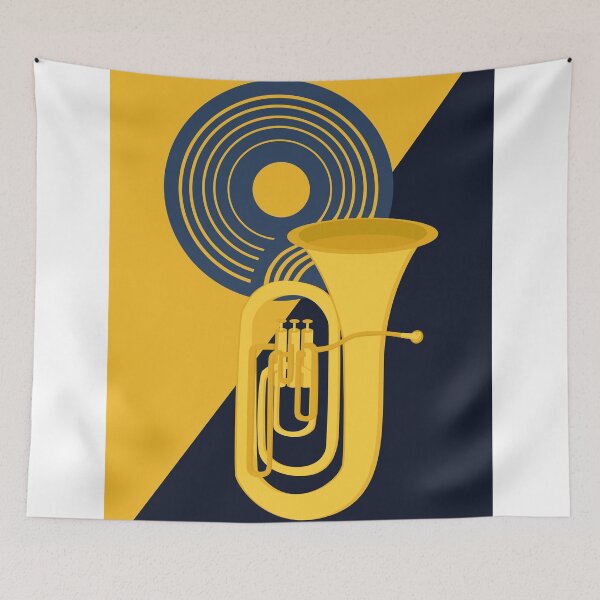 Item preview, Golden Tuba & Rhythm | Bauhaus Music Art | Mid Century Modern Brass Instrument Decor | Geometric Tuba Print designed and sold by Studio pod Burom.