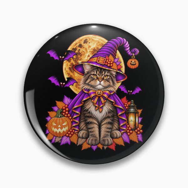Item preview, Maincoon Cat Halloween Witch Costume & Spooky Pumpkin designed and sold by PixelsPaws.