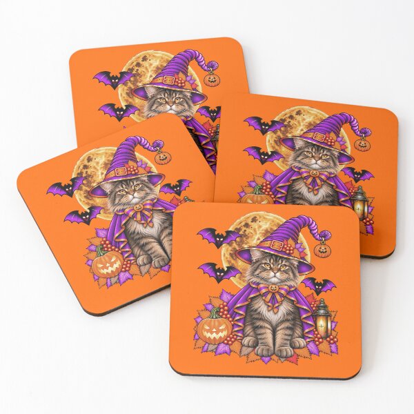 Item preview, Maincoon Cat Halloween Witch Costume & Spooky Pumpkin designed and sold by PixelsPaws.
