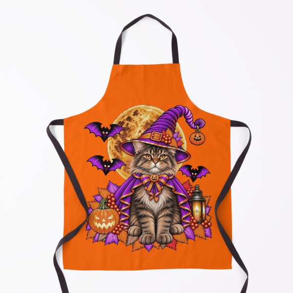 Item preview, Maincoon Cat Halloween Witch Costume & Spooky Pumpkin designed and sold by PixelsPaws.