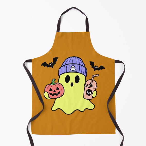Item preview, Yellow Ghost with Pumpkin and Coffee Halloween Kawaii Beanie designed and sold by AstronautMerch.