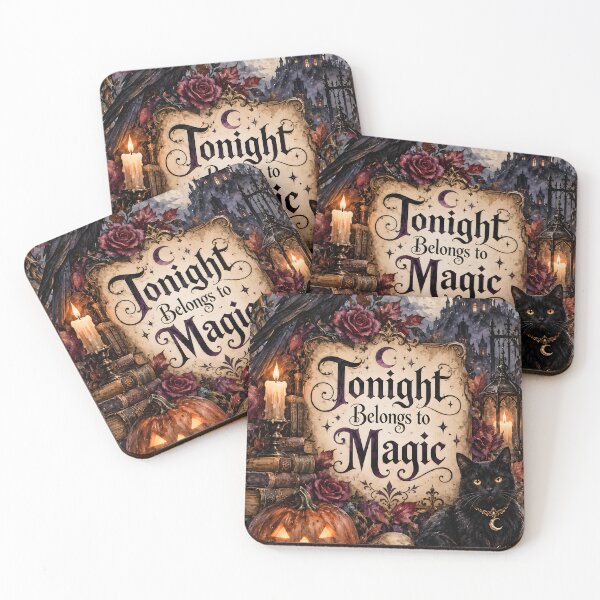 Item preview, Tonight Belongs to Magic – Gothic Halloween Raven, Black Cat & Pumpkin designed and sold by blankTeeShirt.