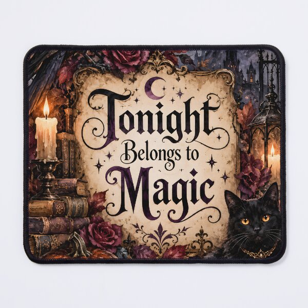 Item preview, Tonight Belongs to Magic – Gothic Halloween Raven, Black Cat & Pumpkin designed and sold by blankTeeShirt.