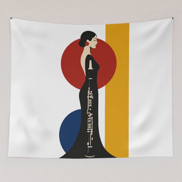 Item preview, Clarinet Nocturne | Elegant Clarinetist Art Print | Art Deco Music Art | Female Musician Print designed and sold by Studio pod Burom.
