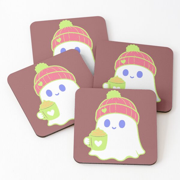 Item preview, Kawaii Ghost with Coffee and Winter Hat - Cozy Halloween designed and sold by AstronautMerch.