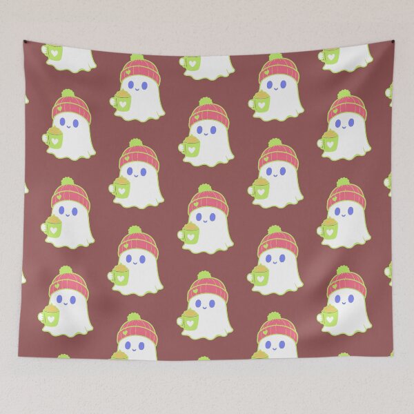 Item preview, Kawaii Ghost with Coffee and Winter Hat - Cozy Halloween designed and sold by AstronautMerch.