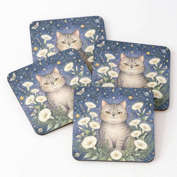 Item preview, Celestial Cat Floral Night designed and sold by Iampoji.
