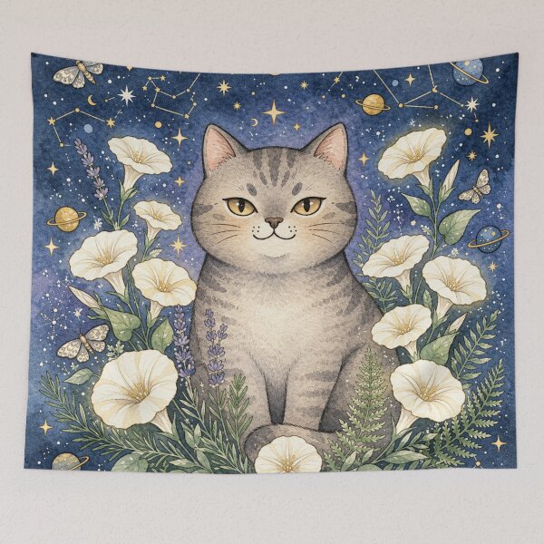 Item preview, Celestial Cat Floral Night designed and sold by Iampoji.