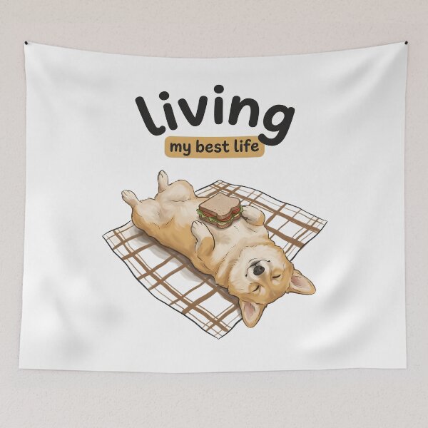 Item preview, Cute Lazy Dog Relaxing with Sandwich – Cozy Funny Pet Illustration designed and sold by Everyday Vibe Studio.