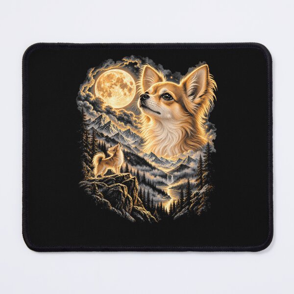 Item preview, Long Hair Chihuahua Howling At Moon The Retro 90s Art Dog designed and sold by ArtByimamS.