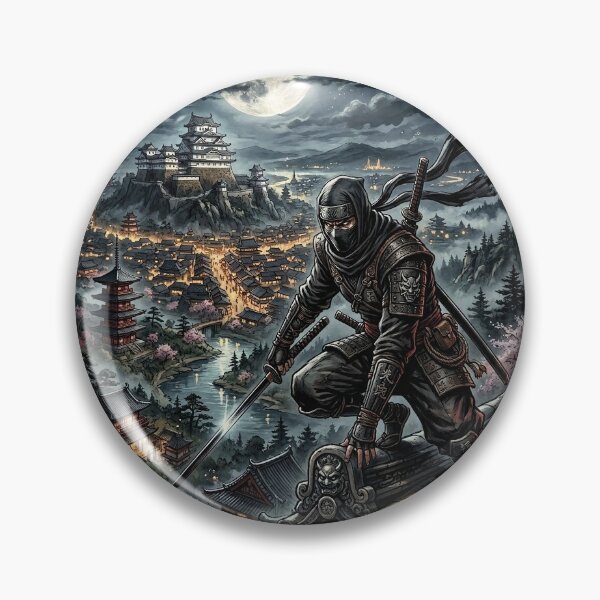 Item preview, Ninja Warrior on Roof Under Full Moon - Fantasy Art designed and sold by Lucid Dream Pixel.