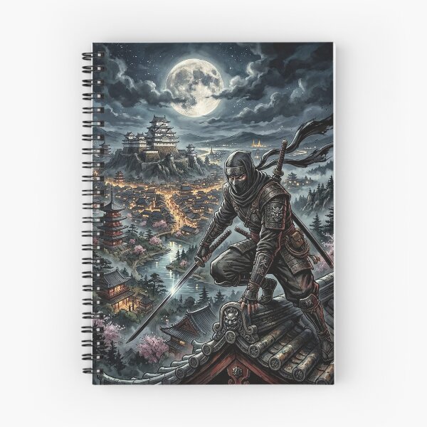 Item preview, Ninja Warrior on Roof Under Full Moon - Fantasy Art designed and sold by Lucid Dream Pixel.