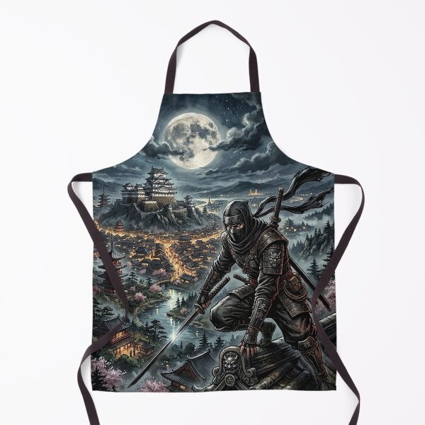 Item preview, Ninja Warrior on Roof Under Full Moon - Fantasy Art designed and sold by Lucid Dream Pixel.
